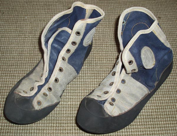 pair of EBs, one of the first climbing shoes
